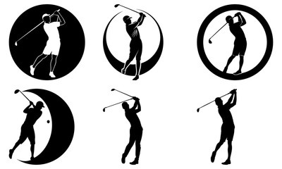 Golf Swing Silhouettes in Circular Frames on White Background golfer