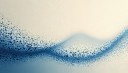Abstract design with flowing blue dots creating wave like forms on textured light background. Gradient pattern uses varying dot sizes for depth and movement. Modern graphic composition.