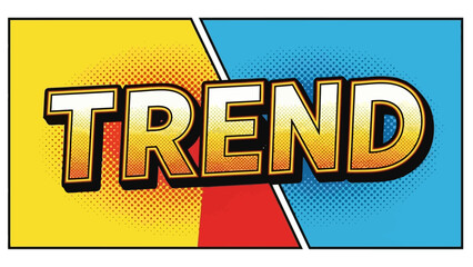Bold TREND text in comic book style with golden gradient and shadow effect. © Kelik