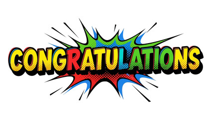 Congratulations text in a comic book style explosion burst. © Kelik