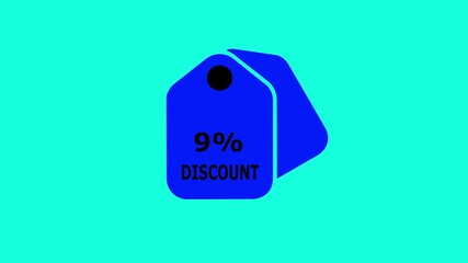 9 percent discount tag icon animation on black background representing sale offer pricing and promotion