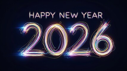 Glowing Happy New Year 2026 Text on Dark Background