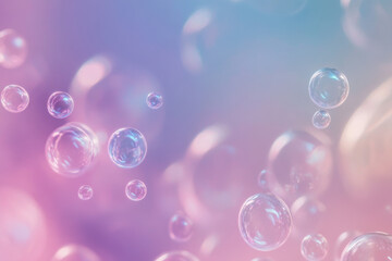 ethereal iridescent bubbles floating on pastel pink blue gradient dreamy whimsical backdrop ideal for fantasy wallpaper or serene banner with copy space
