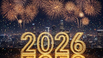 Golden 2026 Numbers with Fireworks Celebration