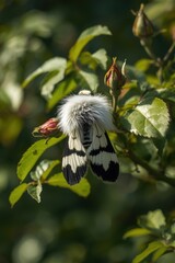 Black and white butterfly on green leaves