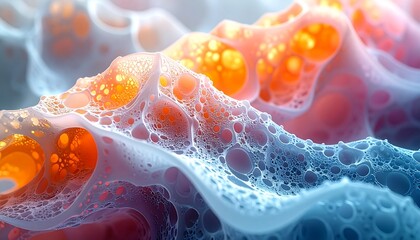 Glowing abstract fractal background featuring blue microscopic cells and bacteria patterns with electric energy textures reminiscent of biological life under a microscope