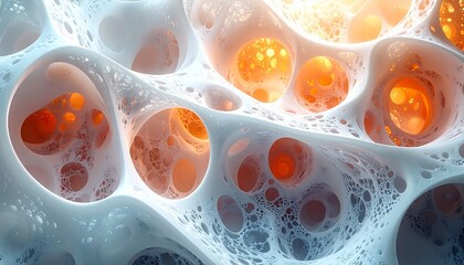 3d rendered illustration of a human brain with red blood cells and virus patterns over an abstract medical background of blue liquid plasma and microscopic biology technology