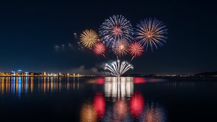 New Year 2026 Fireworks Reflection on Water