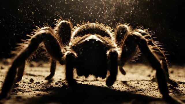 Tarantula Spider Crawling on Sandy Ground.