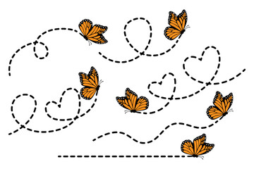 Flying butterfly illustration set. Cartoon buterfly icon. Vector butterfly illustration.