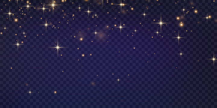 Vector magical light dust, dusty shine. Flying particles of light. Christmas light effect. Sparkling particles of fairy dust glow in transparent background. Vector illustration on png