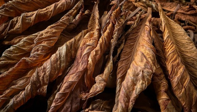 Close Up Of Dried Tobacco Leaves
