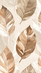 Pattern of loose watercolor-style brown leaves on a light beige background. Earthy and organic botanical print