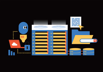 Digital Data Center Operations and Information Security. Cute and simple style illustration. 