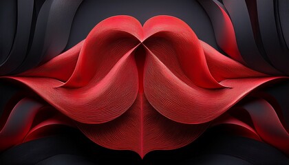 Abstract Red Symmetrical Graphic Design Stylized Modern Minimalist Art Creative Organic Shapes On Dark Background