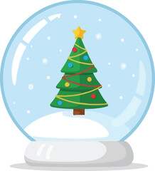 Fototapeta premium Magical snow globe showcasing a decorated Christmas tree with twinkling lights and falling snow, capturing holiday wonder.