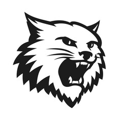 Bold black and white illustration of a wildcat head with a fierce expression