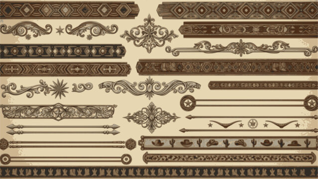 A large collection of old western design elements, embellishment, borders and divider lines.
