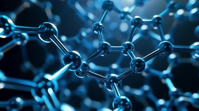 Interconnected blue molecular structures, Close-up view of interconnected blue molecular structures, showcasing a network of atoms and bonds