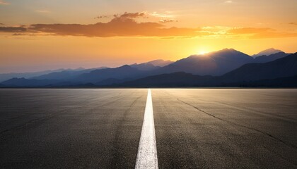 Empty Runway At Sunset Mountains In The Background