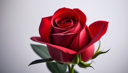 Single Red Rosebud Close Up Soft Lighting White Background