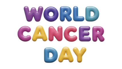 Colorful world cancer day text illustration vibrant letters on transparent background