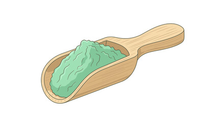 Vibrant green powder in a rustic wooden scoop, ideal for natural wellness, culinary arts, or cosmetic preparations