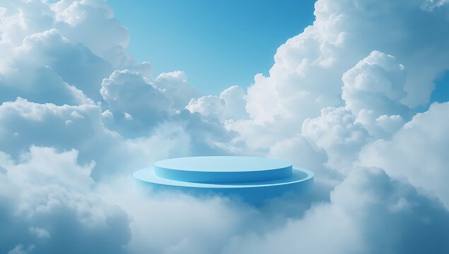Floating platform in the clouds against blue sky