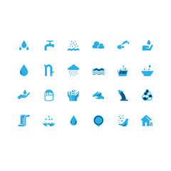 Fototapeta premium Versatile Blue Water Icons Bundle Featuring Essential Symbols like Water Drop Faucet Rain Cloud Sea Wave Bathtub