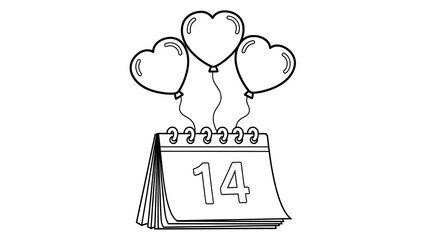 Valentine's day calendar with heart balloons