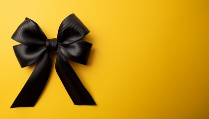 Elegant Black Bow On A Vibrant Yellow Background Creates A Striking Gift Wrap Aesthetic