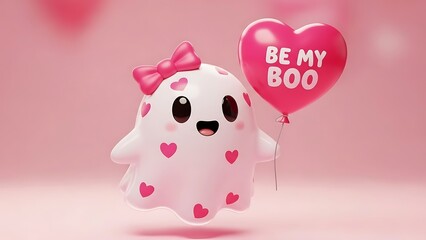 Adorable ghost holding heart balloon