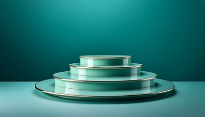 A Circular Tiered Pedestal Against A Teal Background