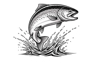 Leaping trout in mid-air