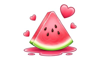 Juicy watermelon slice with hearts