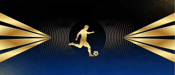 Golden silhouette of a soccer player kicking the ball in dynamic action