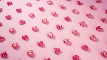 Pink Heart Shaped Gems on Light Pink Background