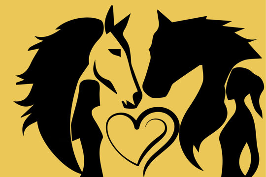 girl and two horse in heart shap	