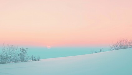 Serene Winter Landscape at Sunset Over Snowy Hills