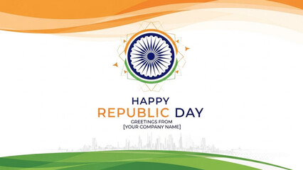 Tricolour Republic Day Wishes: A visually appealing digital design celebrates the spirit of Republic Day. The artwork features vibrant tricolor hues reminiscent of a flag, a central Ashoka Chakra.
