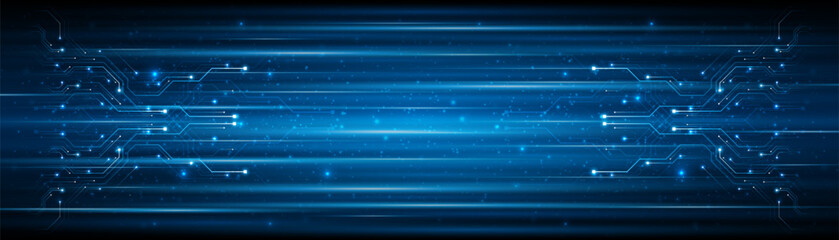 Blue glowing lines with glitter light effect on dark background. High speed internet technology concept or fast wireless data transmission. modern internet network connection technology background