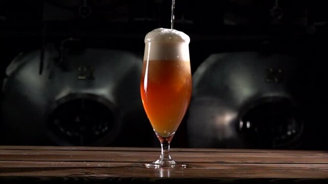 Pouring Craft Beer at 1000 Fps Into a Glass Showing Foam and Bubbles in Slow Motion