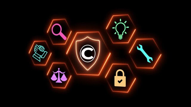 Copyright protection and intellectual property concept on the transparent background. Online security, legal ownership, content regulation, copyright law. Motion graphics of copyright idea. 4k video.
