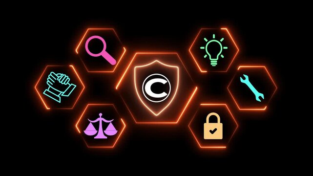 Copyright protection and intellectual property concept on the transparent background. Online security, legal ownership, content regulation, copyright law. Motion graphics of copyright idea. 4k video.