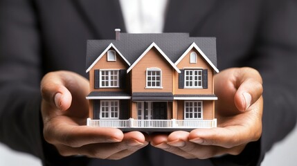 A person holding a miniature house in their hands.