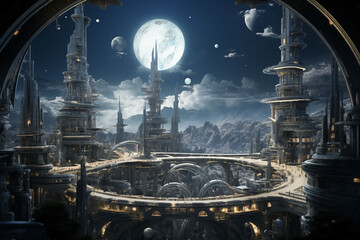 A science fiction city built inside a glowing, hollow asteroid.