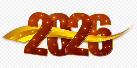 Vector illustration of Happy New Year 2026 text on transparent background
