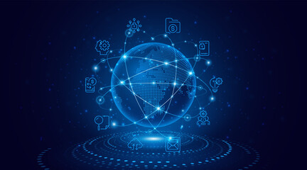 Global connection network background. World map. High-speed internet technology concept or fast wireless data transmission. modern internet network connection technology background