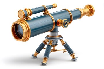 3d cartoon telescope exploration tool isolated on white background for science discovery astronomy, and looking into the future in a detailed and playful digital style