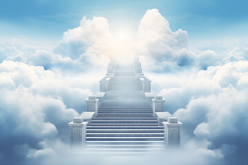 A staircase leading endlessly up to the clouds (surreal).